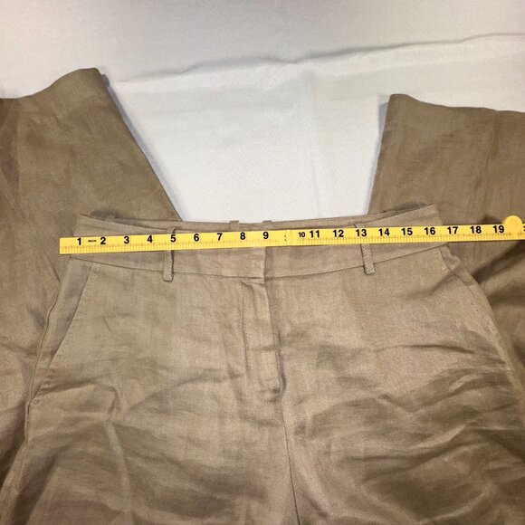 Lafayette 148 NYC - 100% Linen Cropped Palazzo Pants Khaki Tan Sz 10 MSRP $1298 - Picture 10 of 12